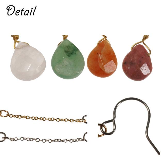 ピアス 天然石 ムーンストーン クォーツ ロードナイト ドロップ 雫型