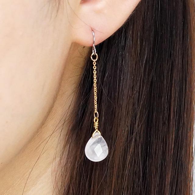 ピアス 天然石 ムーンストーン クォーツ ロードナイト ドロップ 雫型