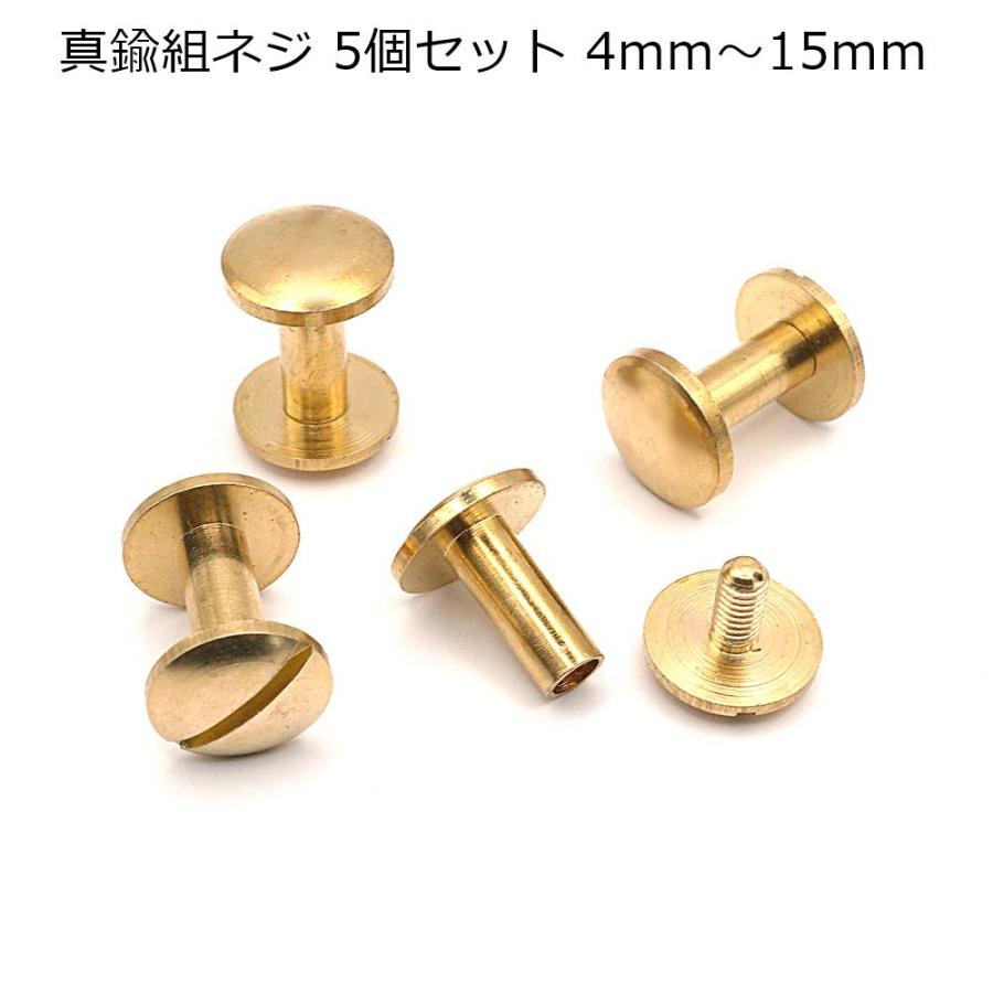 真鍮 組ネジ（ネジカシメ） 10mm頭 5個入り 4mm〜15mm足 中国製 レザー