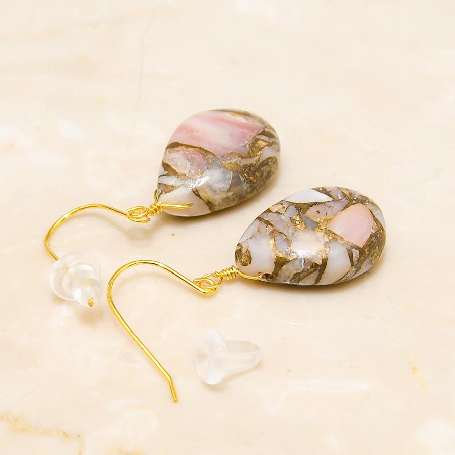 ピンクオパールカッパー K14GF ピアス ふんわりピンクのモザイク