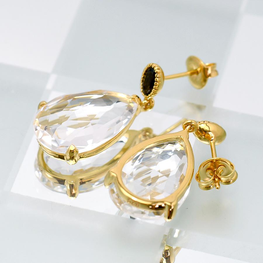 ペアシェイプ カット クリスタル スモーキークォーツ ピアス キラキラ