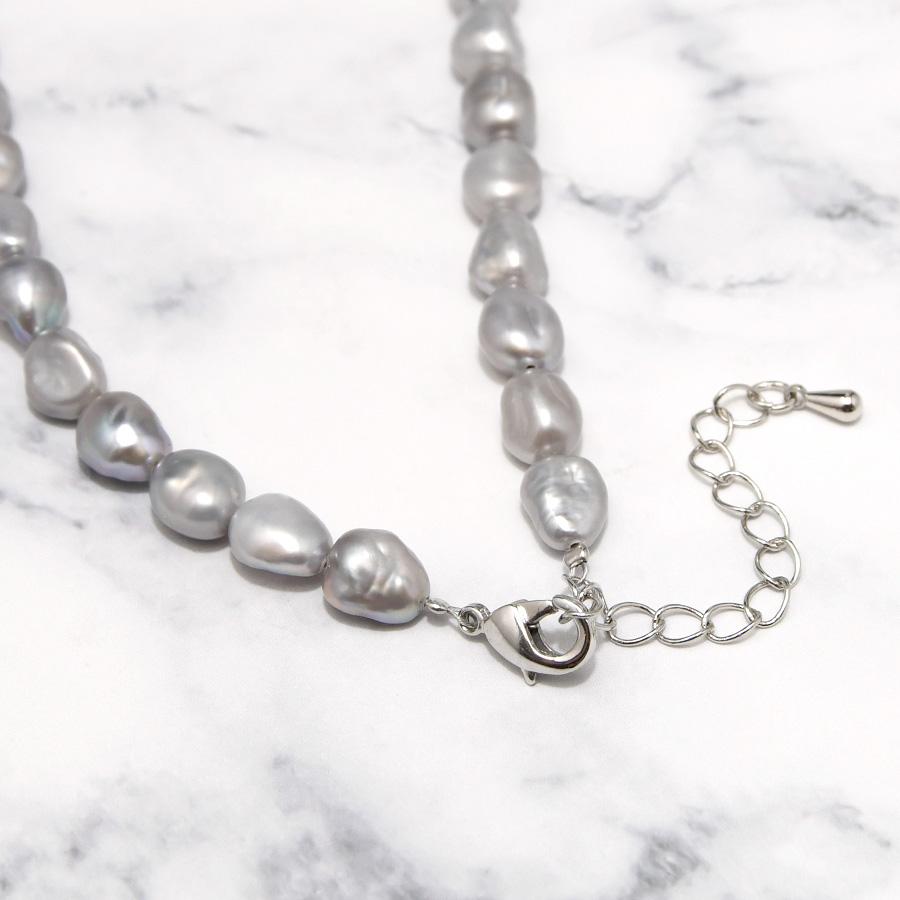 グレー ケシ バロックパール ネックレス 上品シルバーグレー 淡水真珠