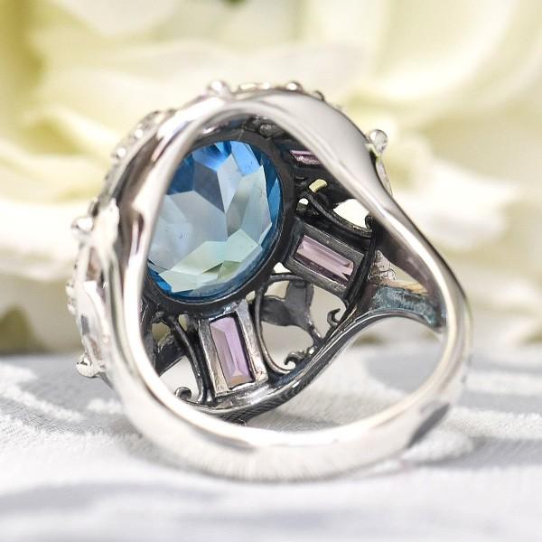 碌山 スイスブルートパーズ アメジスト リング 透き通るブルーが美しい