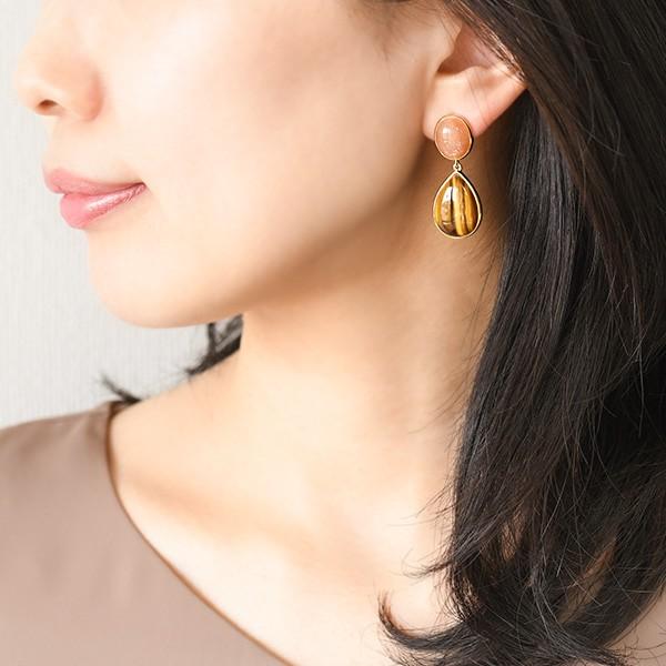 タイガーアイ サンストーン ピアス イヤリング 大胆でシックなおおぶり