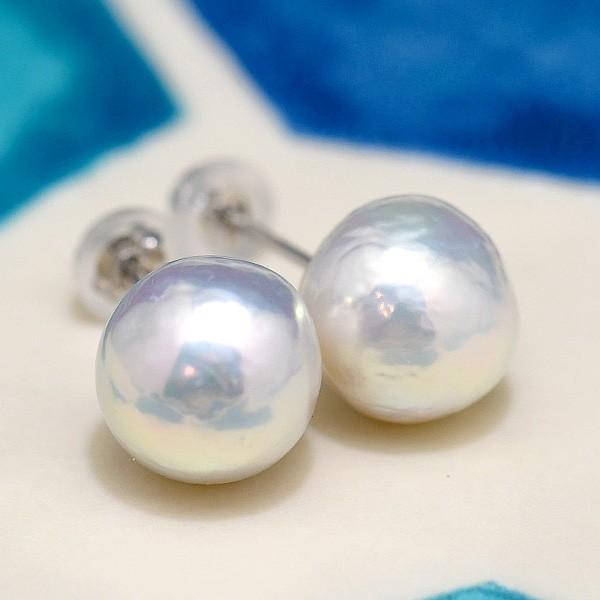 極てり 10mm バロック 淡水真珠 ピアス/イヤリング K18 K14 SV925