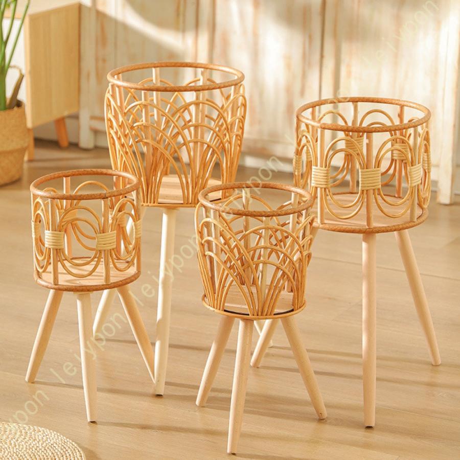 古家具 ビンテージ品◾️天然素材 籐ラタン製 花台 ディスプレイ台 飾り台