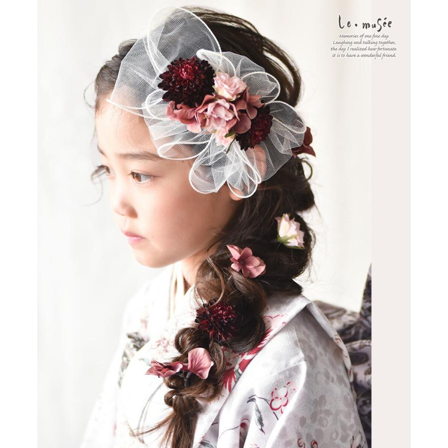 七五三 髪飾り チュール飾り ボルドー | チュール 753 花 ヘッドドレス