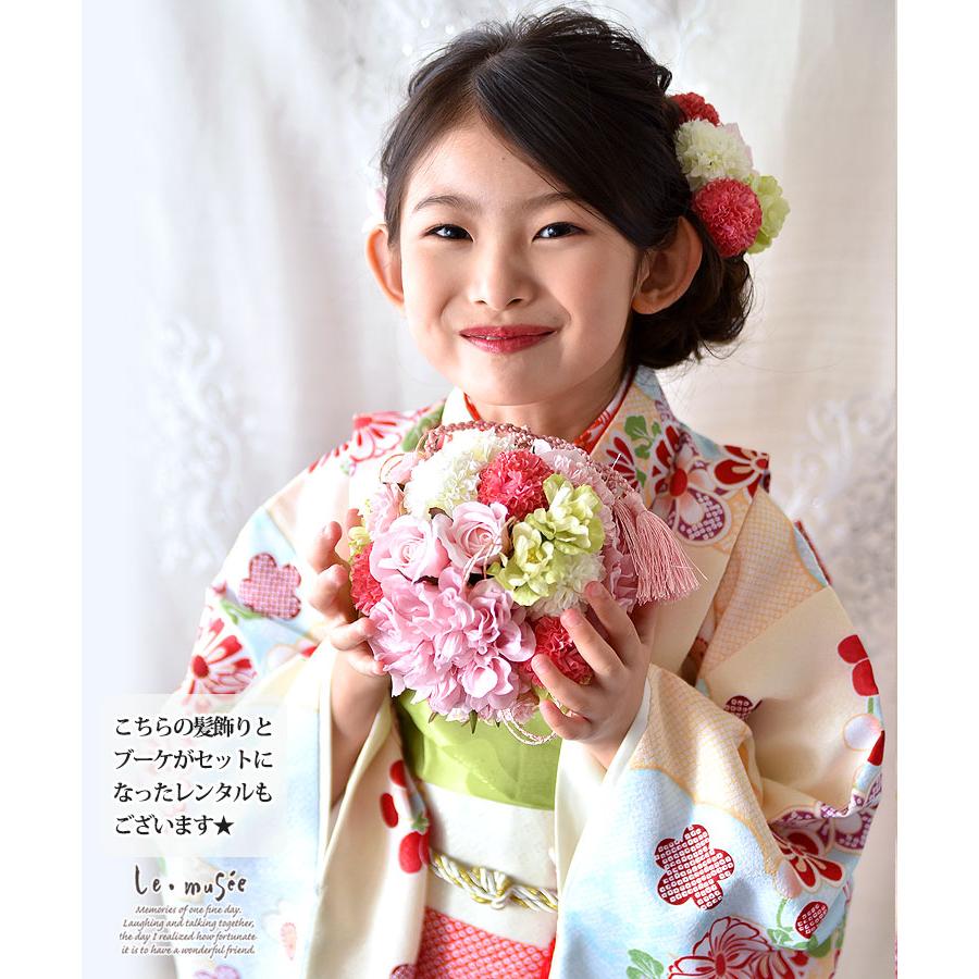 七五三 髪飾り ピンクパステルの和装かみかさざり | 753 花 ヘッド