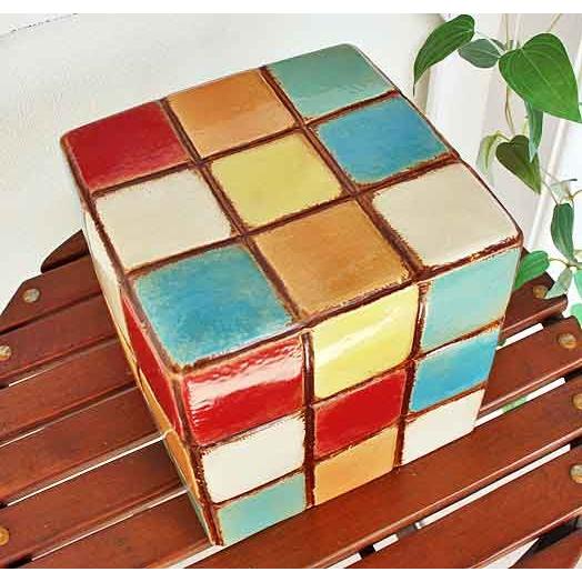 輸入雑貨 オブジェ 花台 キューブ カラフル 陶器 フラワースタンド