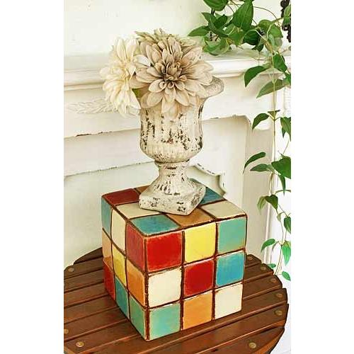 輸入雑貨 オブジェ 花台 キューブ カラフル 陶器 フラワースタンド