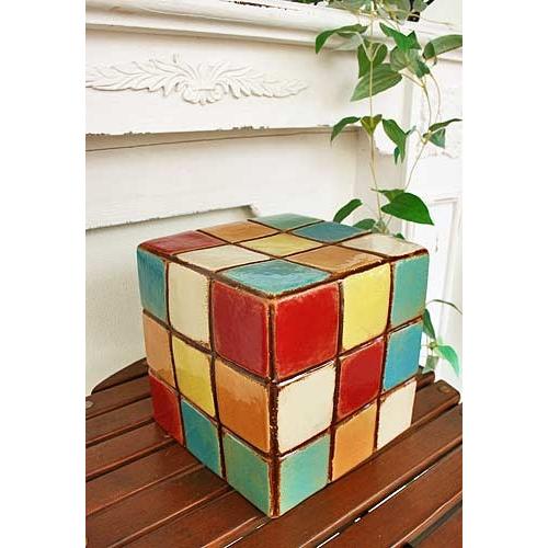 輸入雑貨 オブジェ 花台 キューブ カラフル 陶器 フラワースタンド
