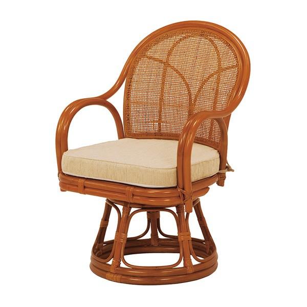 籐 回転座椅子 2脚セット ミドルタイプ ラタンチェア 座面高40cm （ 座