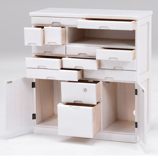 FAX台 電話台 幅70cm 多段引出し 鍵付き 天然木 完成品 （ チェスト 鍵