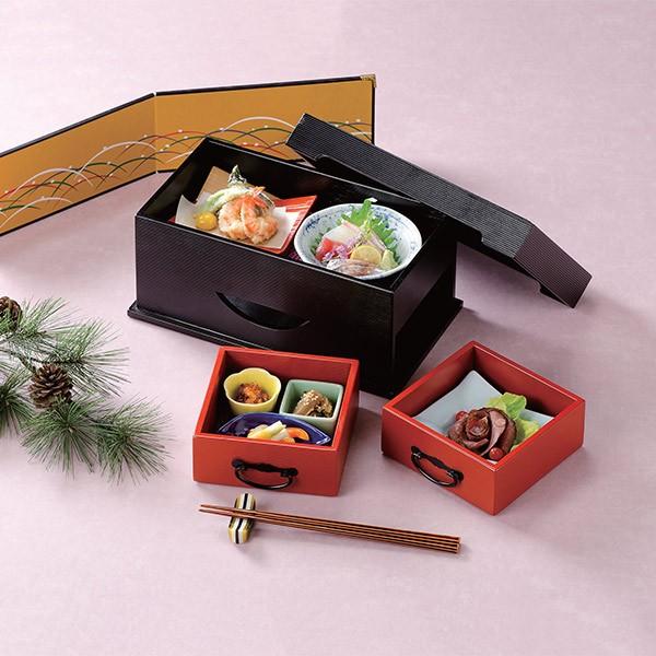 松花堂 弁当 木製 8.5寸 盆伊賀忍者 弁当箱 黒千筋引き出し 箱朱塗