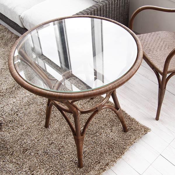 □在庫限り・入荷なし□ ガラステーブル 丸テーブル ラタン製 Breeze