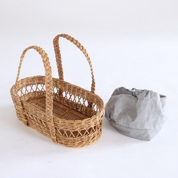 籐 キャリーバスケット 布カバー付 Natural rattan 幅49cm