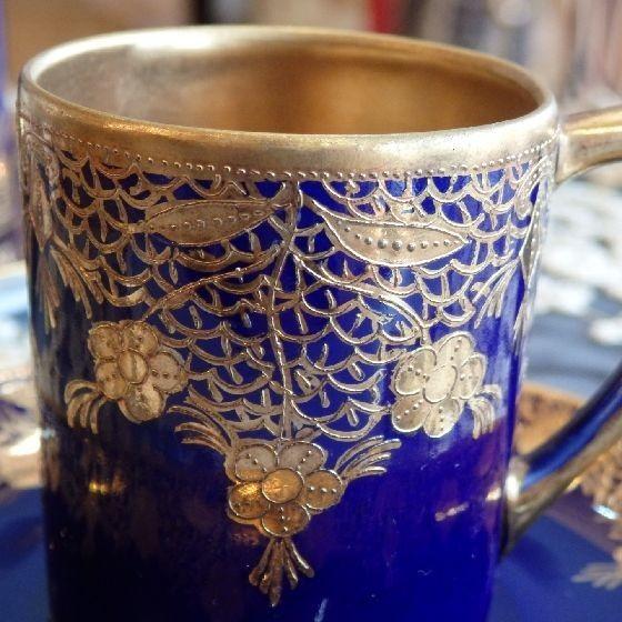 ノリタケ オールドノリタケ コバルト 金盛藍線帯華装飾紋 カップアンド