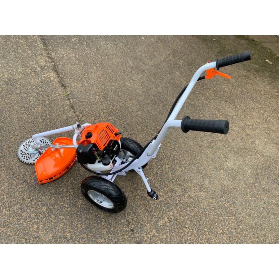 タイヤ付き エンジン式 草刈機 42.7cc オレンジ＆ホワイトフレーム