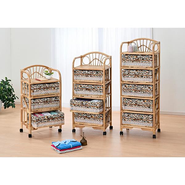 籐製ランドリーチェスト4段 完成品 衣類 おもちゃ 引出し 布張り