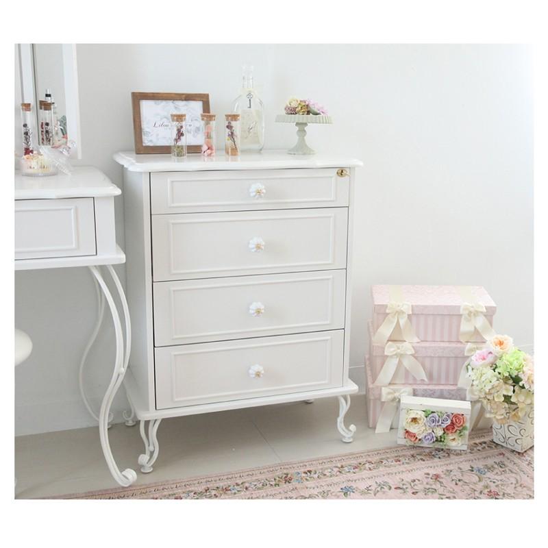 リルデココ パール4段チェスト タンス 安い 猫脚 姫系 白家具 ピンク