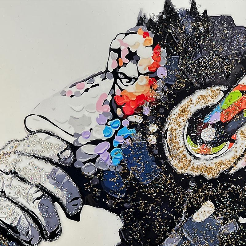 水晶パネル アートパネル 60×80cm バンクシー モンキーヘッドフォン 黒