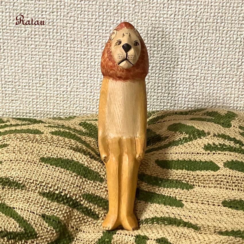 2026 動物オブジェ ライオン お座りアニマル インテリア 置物 木彫り