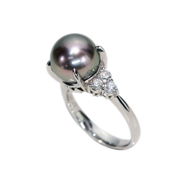 黒蝶真珠/パール リング/指輪 10ミリ位 プラチナ900 PT900 ピンクと紫