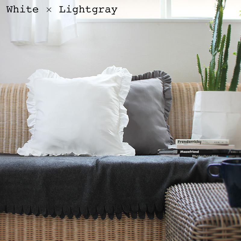 送料無料 モノトーン フリル クッションカバー （3色セット