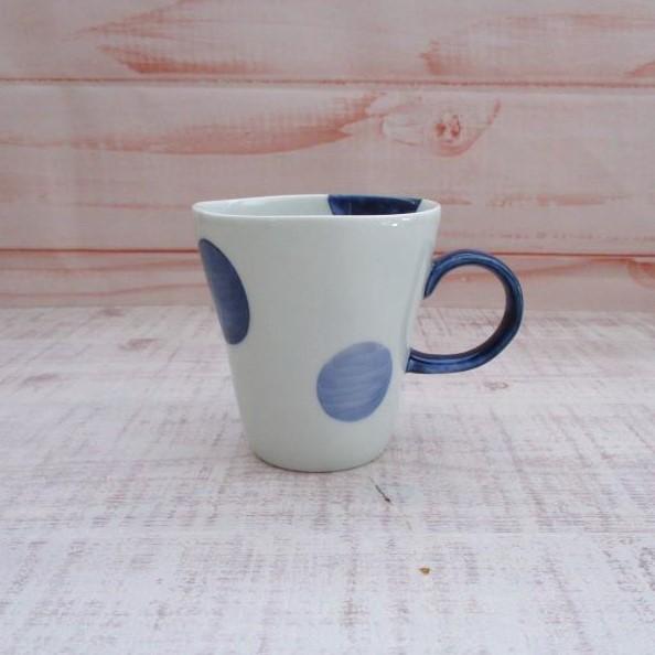 波佐見焼 康創窯 二色丸紋 マグカップ(青) かわいい おしゃれ 水玉