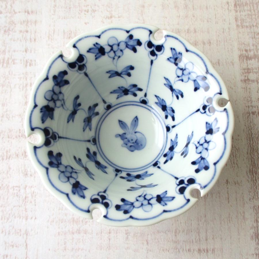 波佐見焼 染付 割草花兎紋 雪輪小付 可愛い シンプル 小鉢 うさぎ