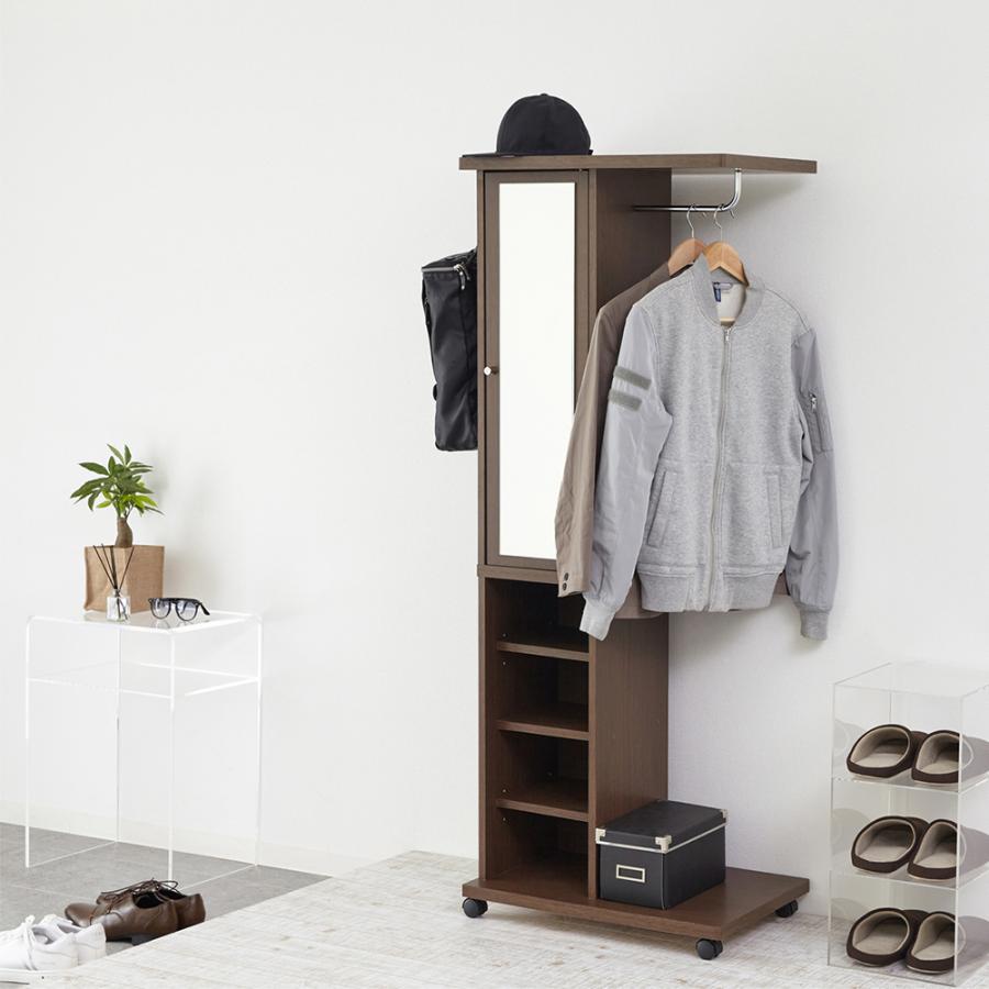 ハンガーラック ミラー扉収納付き W600 D400 H1560 ミラー付き 収納