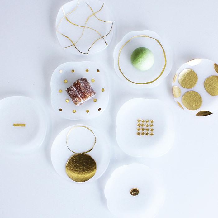 toumei 箔 mamezara 豆皿 2枚 セット 木箱入り 金箔 箔押し 日本製