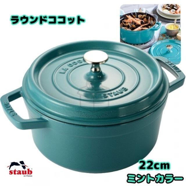 限定カラー Staub ストウブ ラウンドココット 22センチ ミント ミント