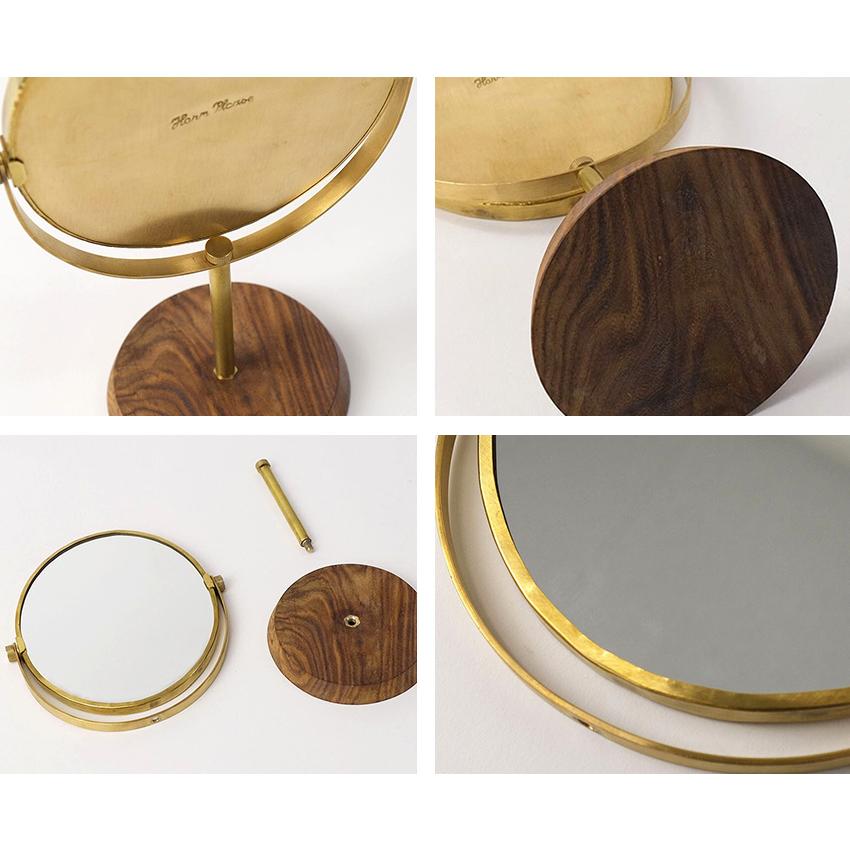 真鍮と紫檀の卓上ミラー 鏡 スタンド型 メイク 北欧 ナチュラル