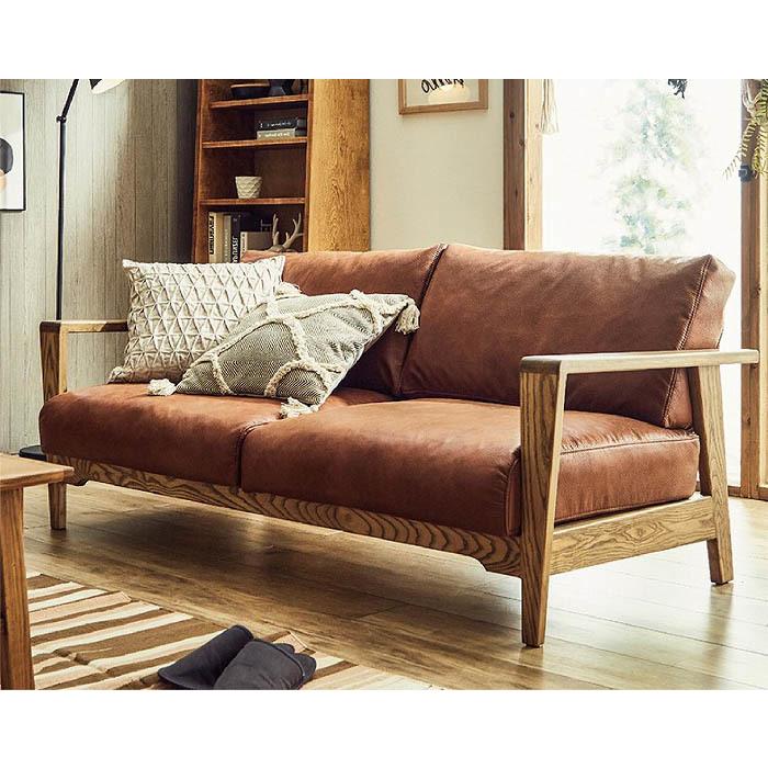 NORA（ノラ） ソファ 2人掛 2P 本革風 レザーテックス 木肘 座り心地