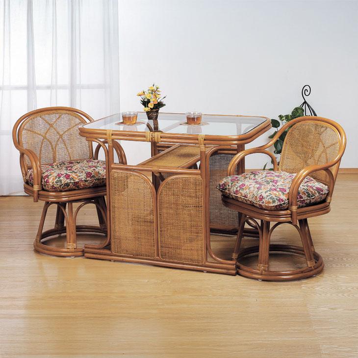 天然籐 ダイニング3点セット ラタン ガラステーブル チェア 椅子 2脚