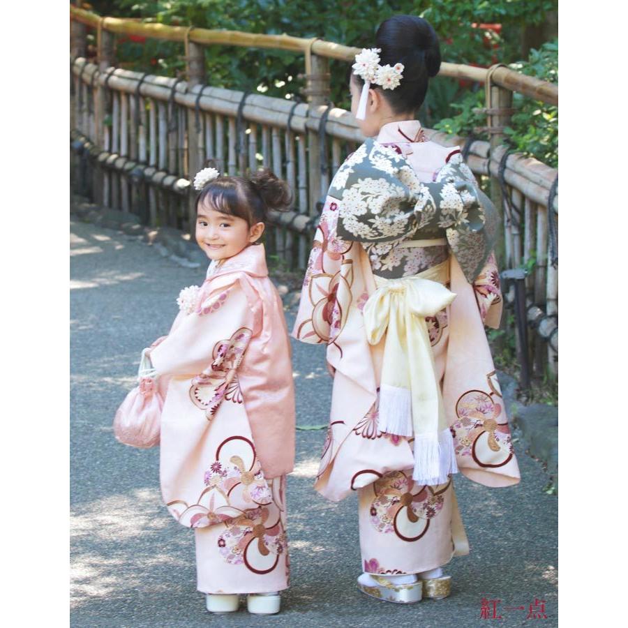 七五三 着物 7歳 正絹 フルセット 購入 セット 紅一点 女の子 橘梅 薄