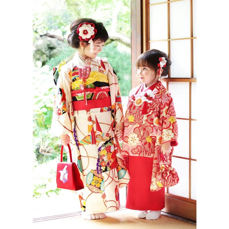 七五三 被布 3才用 「紅一点」 女児着物セット 被布セット - 正絹・花