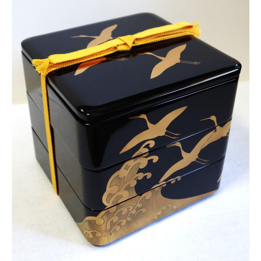 輪島塗 波に光琳鶴 三段重箱 輪島塗重箱 お正月 お節 正月料理 宴会