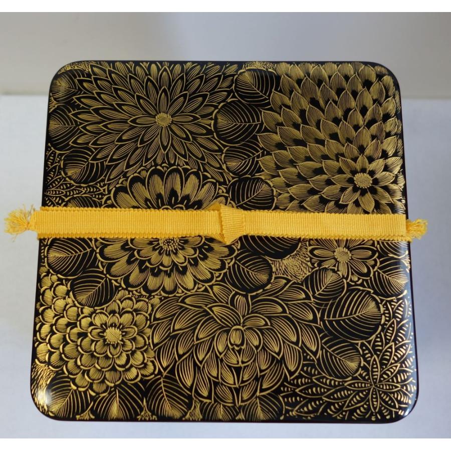 輪島塗 沈金菊文様 四段重箱 未使用 金ぴか 布着せ 本堅地 正月 祝膳