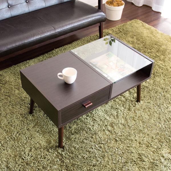 宮武製作所 ローテーブル 白 北欧 おしゃれ 木製 収納付き ガラス