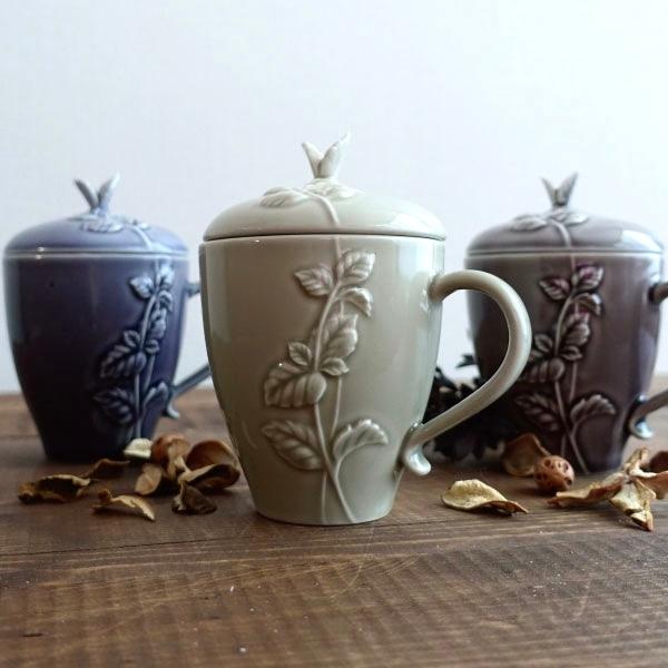 蓋付き マグカップ 日本製 おしゃれ 大きい 瀬戸焼 ミント柄 コップ