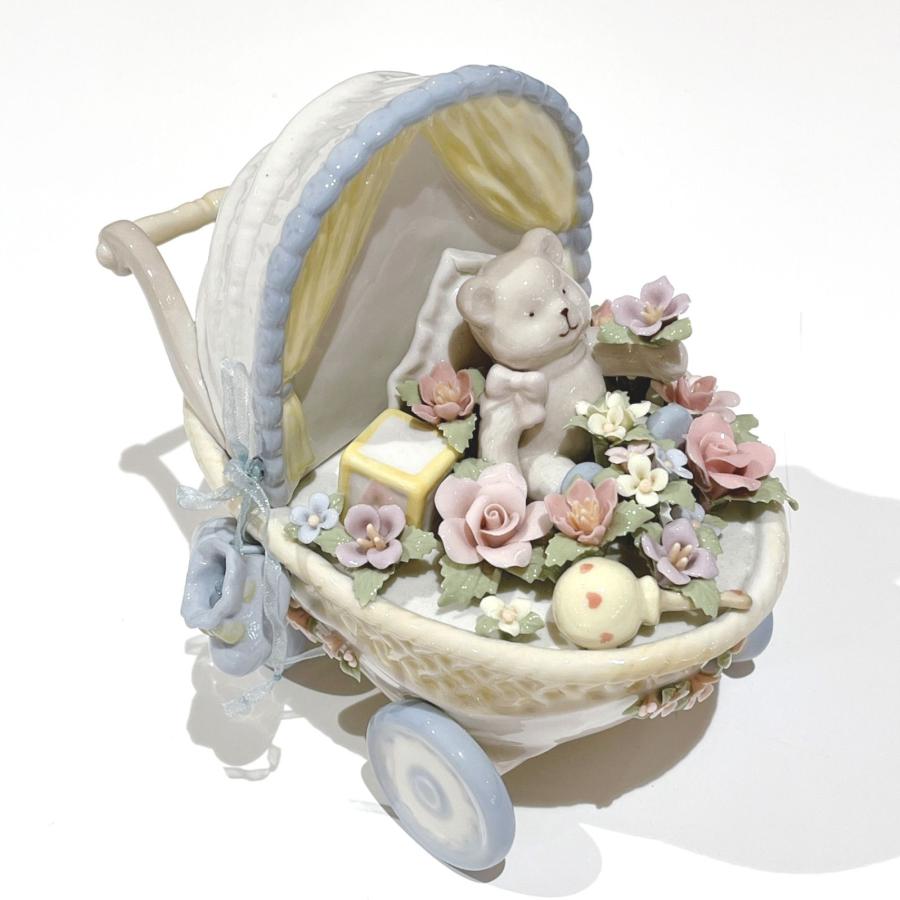 ベアー 乳母車 オルゴール 陶器 陶花 出産祝い プレゼント 赤ちゃん