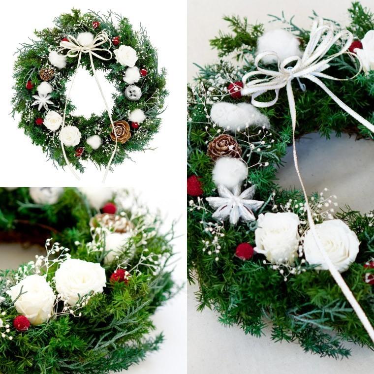 クリスマスリース プリザーブドフラワー コニファー＆ローズリース M