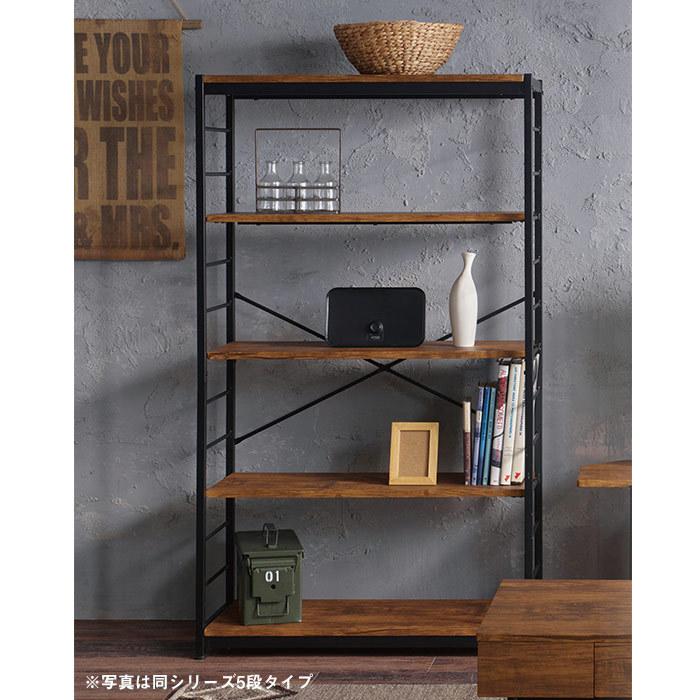 ヴィンテージ風オープンラック 幅84cm 4段 ワイド シェルフ 木目 木製