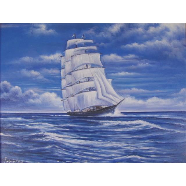 絵画 油絵 中島 達幸 大海原の帆船 真作 額付き F6 送料無料 : 丸昇