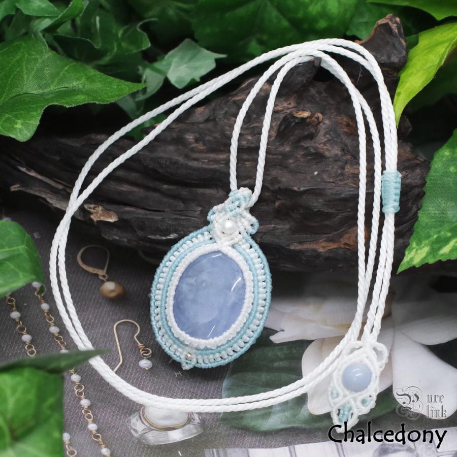 癒しのブルー『ブルーカルセドニー』マクラメ編トップネックレス : 魔