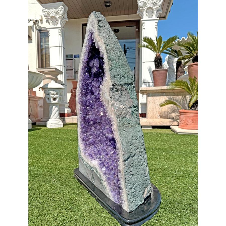 天然石 紫水晶 特大 アメジスト ドーム 原石 H81cm 送料無料 台座付き