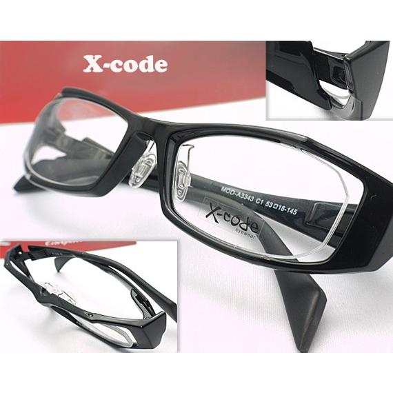 メガネ 度付 X-Code Eyewear エアロフレーム Black 超弾力性新素材