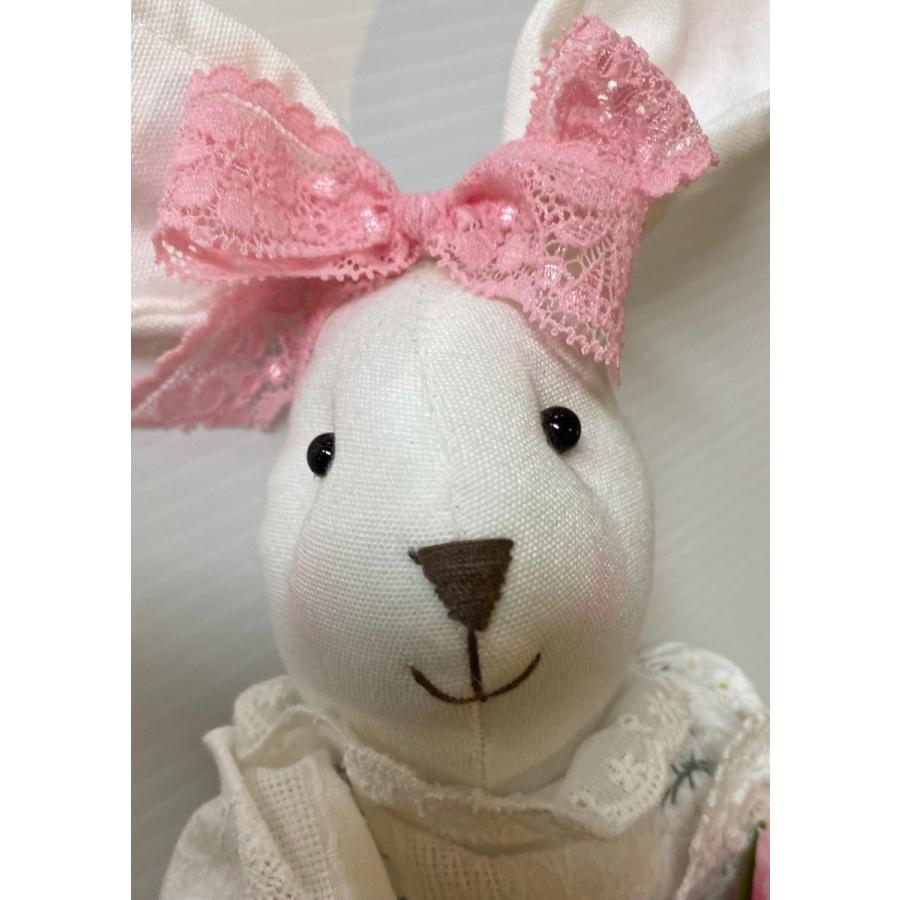 手作り風カントリー人形 白うさぎぬいぐるみ インテリア雑貨 かわいい